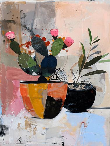 Buntes Stillleben mit Kaktus