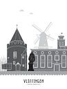 Skyline illustration city of Vlissingen black-white-grey by Mevrouw Emmer thumbnail