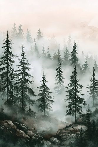 Watercolour pine forest