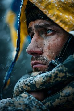 Portrait de l'IA aux couleurs du drapeau ukrainien sur Egon Zitter