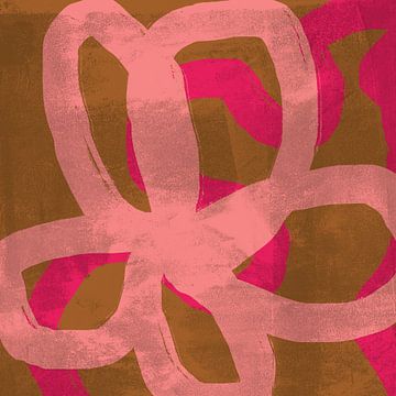 Roze bloem op oker en neonroze. Kleurrijke abstracte kunst. van Dina Dankers