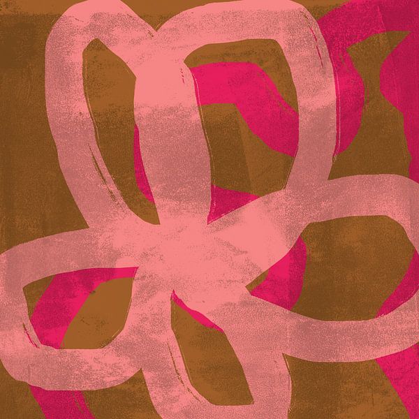 Pink flower on ochre  and neon pink. Colorful abstract art. by Dina Dankers