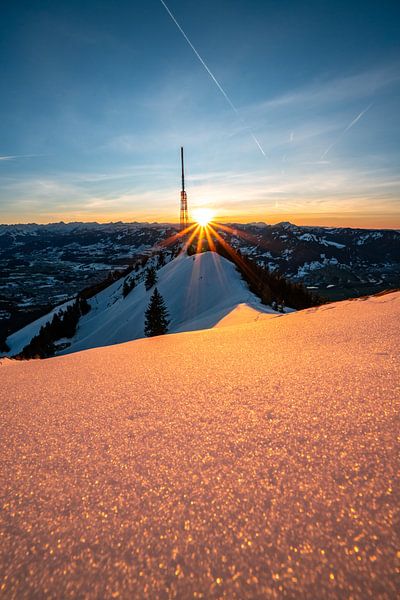 Sunset on the Grünten in winter by Leo Schindzielorz