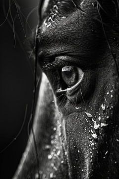Gros plan sur l'œil d'un cheval en noir et blanc sur Felix Brönnimann