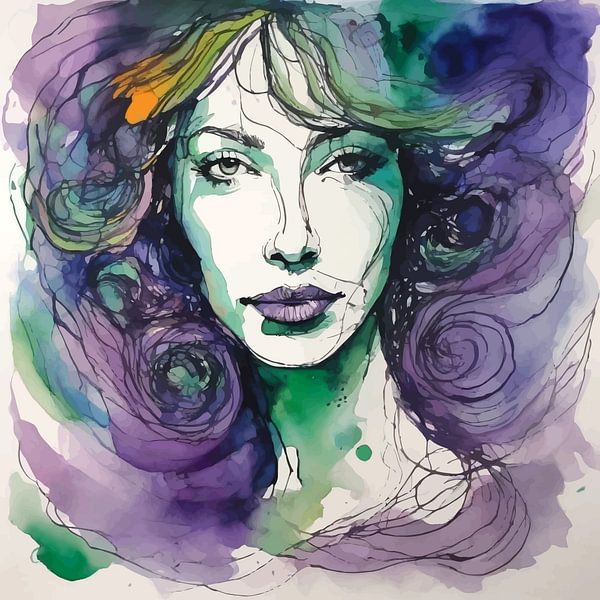 Minimalistisch aquarelschilderij van een vrouw van MIROKKU