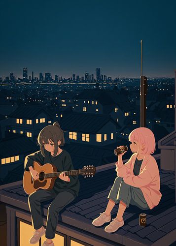 Anime Girl Rooftop Japan