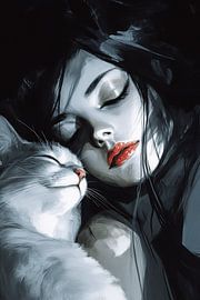 Träume von Ruhe | Schlafende Frau und ihre Katze von Karina Brouwer