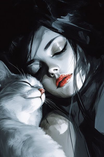 Dreams of Rest | Sleeping Woman and Her Cat by Karina Brouwer