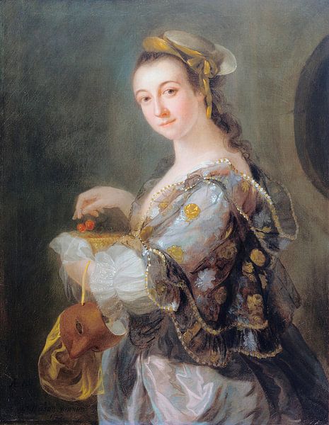 Bildnis einer Dame mit Maske und Kirschen, Benjamin Wilson von Meisterhafte Meister