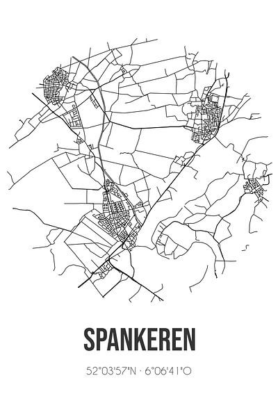 Spankeren (Gelderland) | Landkaart | Zwart-wit van Stad & Wand