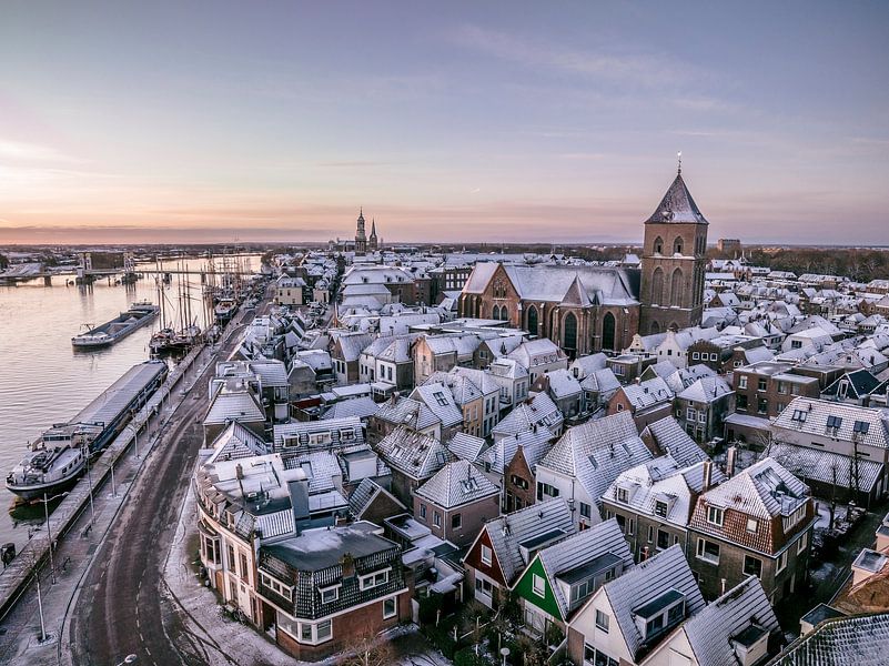 Kampen at the river IJssel during a cold winter sunrise by Sjoerd van der Wal Photography