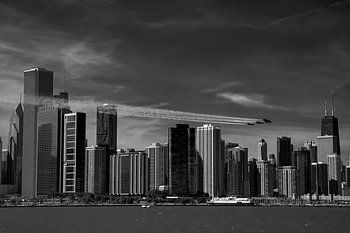 Die Skyline von Chicago mit den Blue Angels