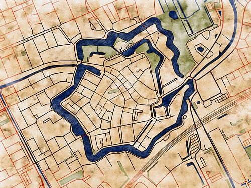 Kaart van Woerden centrum in de stijl 'Serene Summer' van Maporia