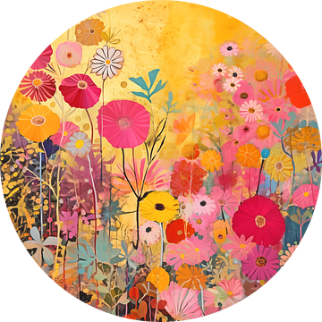 Bloemen fontein met gouden achtergrond