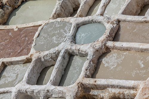 Stone vats used for tanning and dyeing leather in Morocco