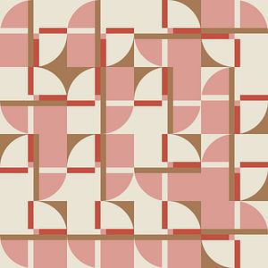 Modernes abstraktes geometrisches Muster in Korallenrosa, Braun und Weiß Nr. 2 von Dina Dankers