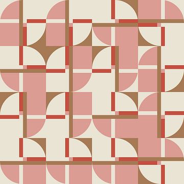 Modern abstract geometrisch patroon in koraalroze, bruin en wit nr. 2