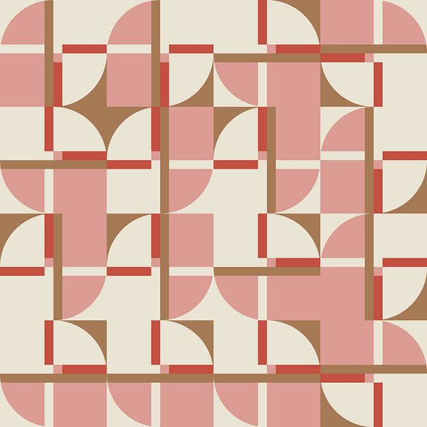 Modern abstract geometric pattern in coral pink, brown and white no.  2 by Dina Dankers