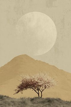 Cherry Blossom & Mountains - Minimalist Japandi Art by Niklas Maximilian