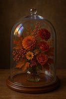 Autumn bouquet under bell jar