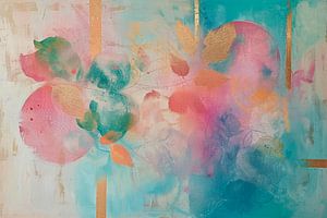 Luxurious Abstract Pink - Turquoise Painting with Gold Accents