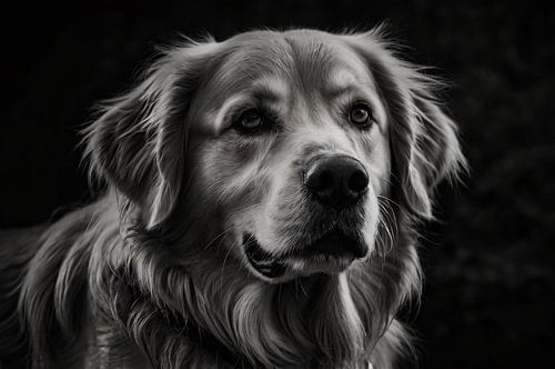 Zwart-wit foto van majestueuze hond
