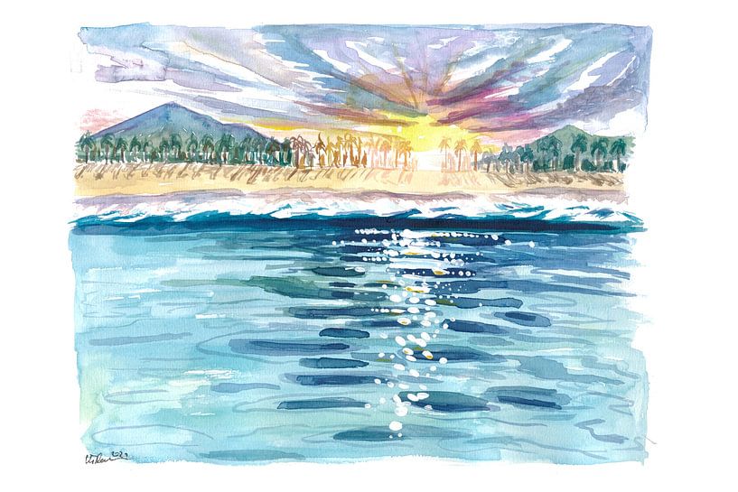 Blick an Land zum Strand von karibischen Gewässern mit Sonne Glitter von Markus Bleichner