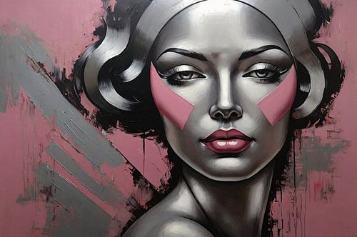 Abstracte Dame in Zilver en Roze Tinten
