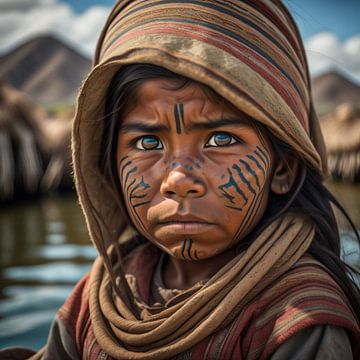 Girl on the Uros islands in Peru by Gert-Jan Siesling