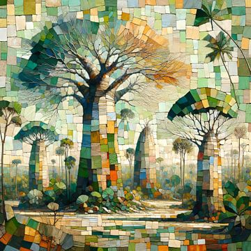 Collage baobab en papaplubomen van Lois Diallo