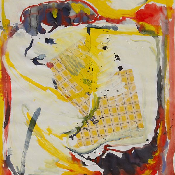 Colourful Fragments in Yellow and Red’ – vierkant formaat van Annemarie Gorter
