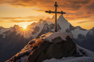 Mont-Blanc-Gipfel mit Kreuz bei Sonnenaufgang