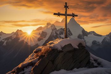 Mont Blanc summit with cross at sunrise by Animaflora PicsStock