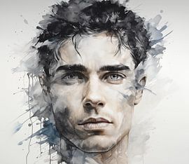 abstrakte Aquarellmalerei eines männlichen Gesichts von Margriet Hulsker
