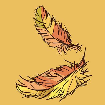 Deux plumes de couleur estivale sur fond jaune sur Emiel de Lange