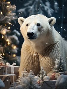 Eisbär in weihnachtlicher Umgebung