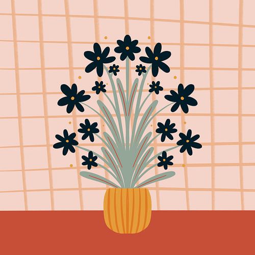 Vase rétro floral - orange sur Angela Minca