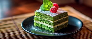 Matcha cake met frambozen en munt van Poster Art Shop