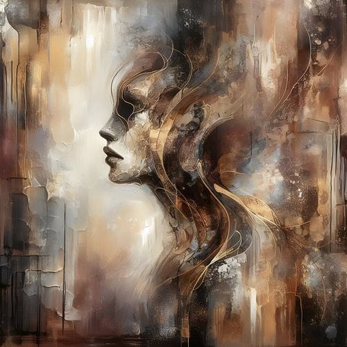 Vrouwengezicht 2 met bruin en goud