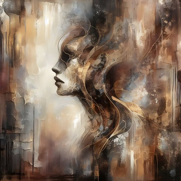 Women's face 2 with brown and gold by FoXo Art