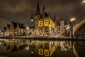 Ghent, Graslei reflected in water by Edward Sarkisian