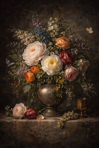 Klassiek bloemstilleven met rozen en zacht licht