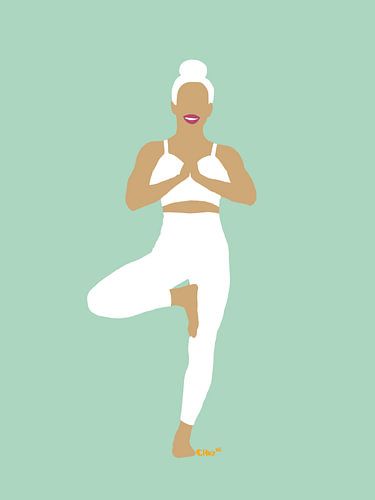 Yoga wanddecoratie met boomhouding, minimalistische vrouw in asana, moderne wellnessposter