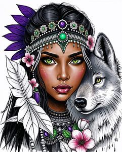Frau mit Wolf
