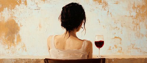 Thoughtful woman with red wine