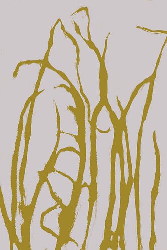 Wabi-Sabi Botanisch: Gedrukt gras in geel op wit