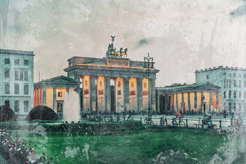 The Brandenburg Gate in vintage style, bathed in the evening light by Mixed media vector arts