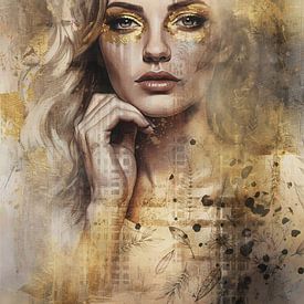 Goldene Schönheit – Porträt im stilvollen Interieur eines Hotels von Emiel de Lange