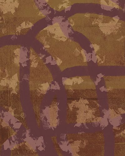 Organische vormen in paars en donker goud op terra en roestbruin