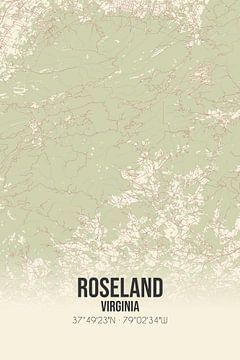 Vintage landkaart van Roseland (Virginia), USA. van Rezona